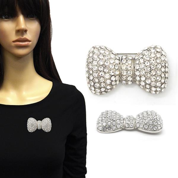 BOW SHAPE RHINESTONE BROOCH