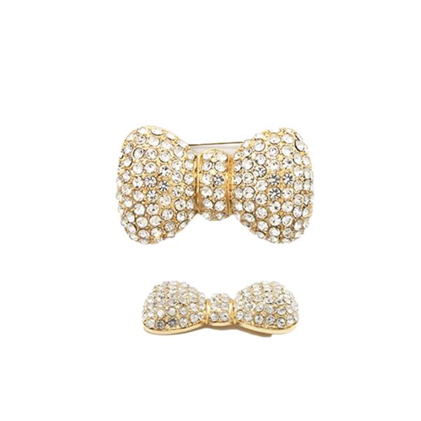 BOW SHAPE RHINESTONE BROOCH