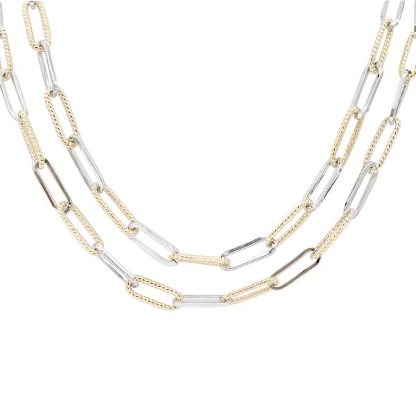 TWO TONE OVAL LINK PLATED LAYERED NECKLACE