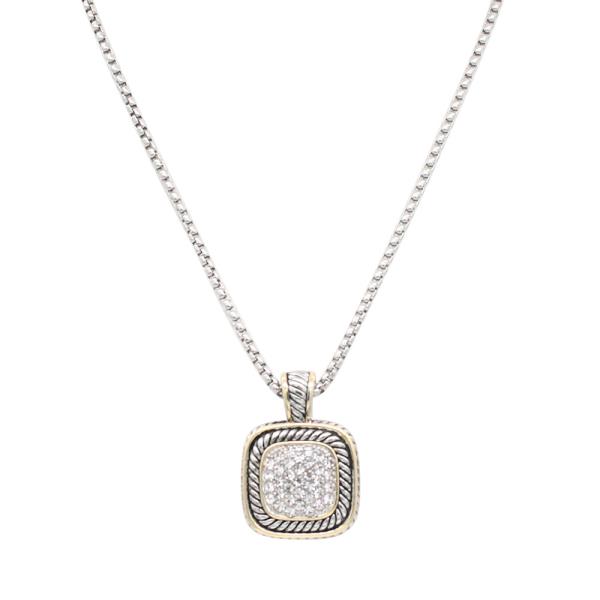 TWO TONE CZ SQUARE PENDANT NECKLACE