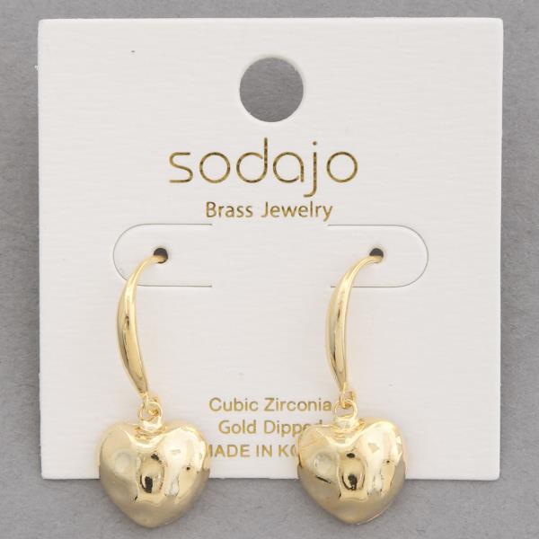 SODAJO HAMMERED METAL HEART GOLD DIPPED DANGLE EARRING