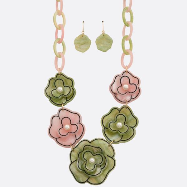 ACETATE FLOWER LINK NECKLACE