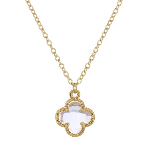 14K GOLD DIPPED TRANSPARENT CLOVER PENDANT NECKLACE