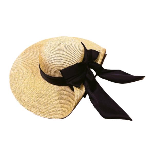 STRAW RIBBON BAND FLOPPY SUN HAT