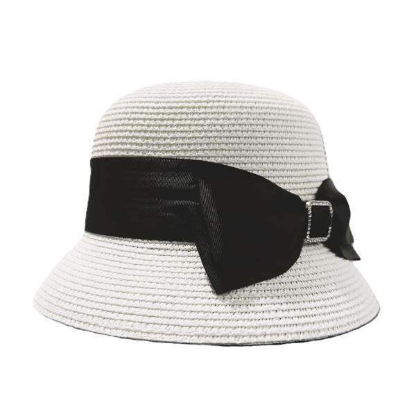 STRAW BAND PANAMA BUCKET SUN HAT