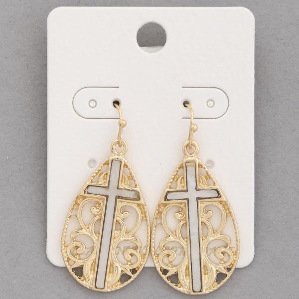 CROSS FILIGREE TEARDROP DANGLE EARRING