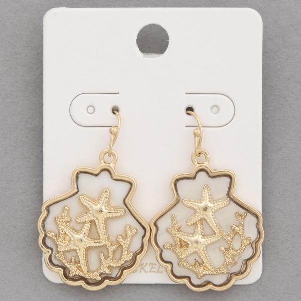 STARFISH SEASHELL DANGLE METAL EARRING