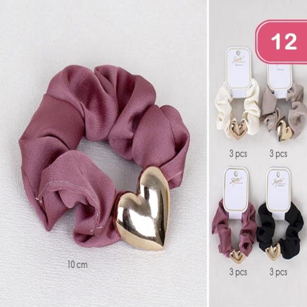 METAL HEART SCRUNCHIES HAIR TIE (12 UNITS)