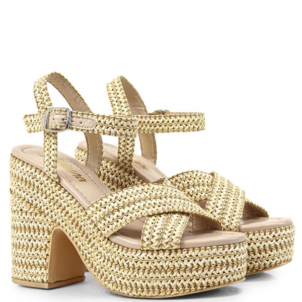 CRISSCROSS RAFFIA PLATFORM SANDAL HEEL 12 PAIRS