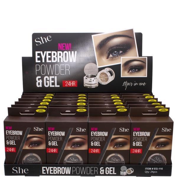 SHE MAKEUP 24HR EYEBROW POWDER AND GEL (24 UNITS)