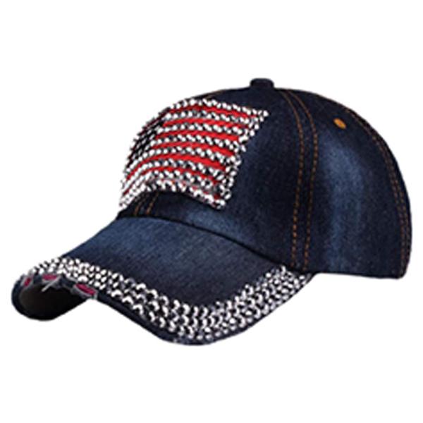 RHINESTONE USA AMERICAN FLAG FASHION CAP