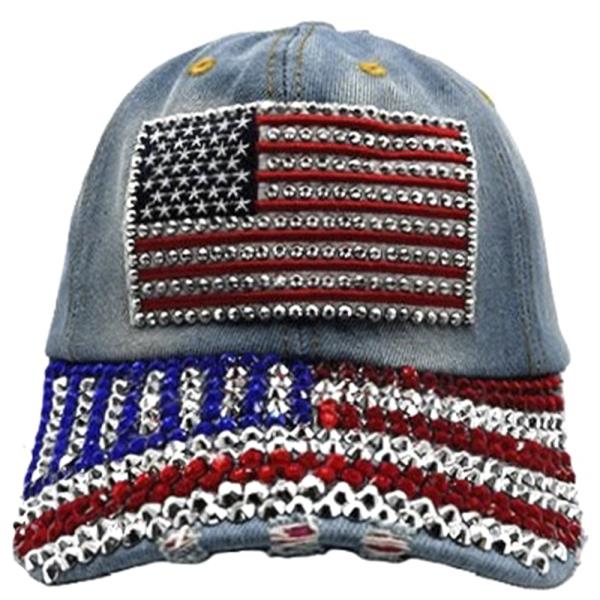 RHINESTONE USA AMERICAN FLAG FASHION CAP