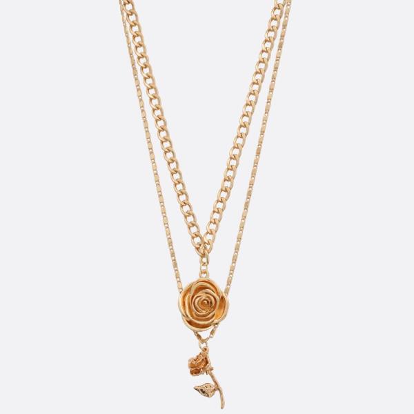 SDJ ROSE FLOWER CHARM LAYERED NECKLACE