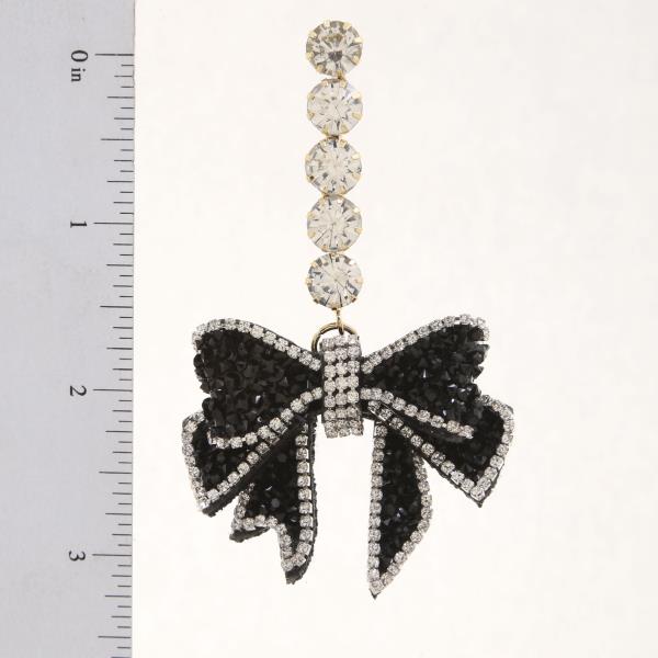 SDK RHINESTONE RIBBON BOW DANGLE EARRING