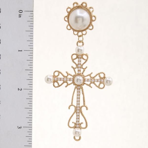 SDJ CROSS PEARL BEAD DANGLE EARRING