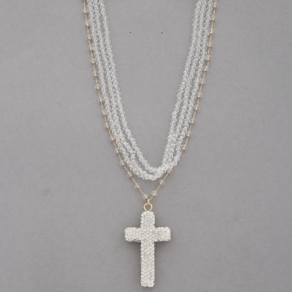 SDJ RHINESTONE CROSS BEADED LAYERED NECKLACE