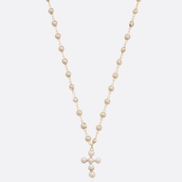 SDJ PEARL CROSS PENDANT NECKLACE