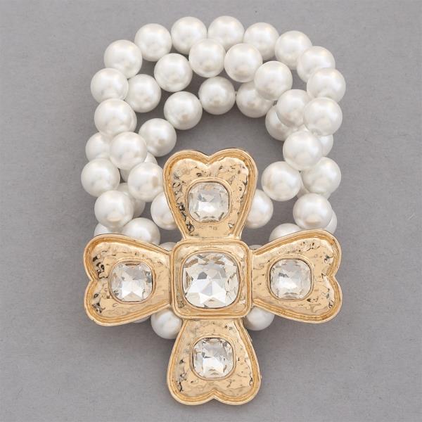 SDJ OVERSIZE CROSS PEARL BEAD BRACELET SET