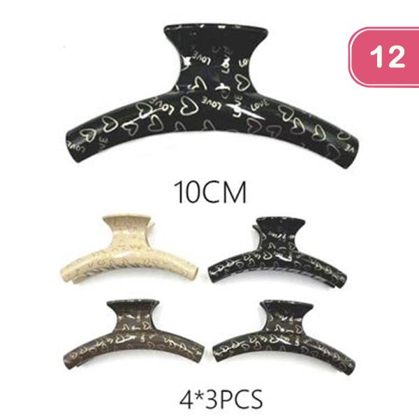 HEART HAIR CLAW JAW CLIP (12 UNITS)