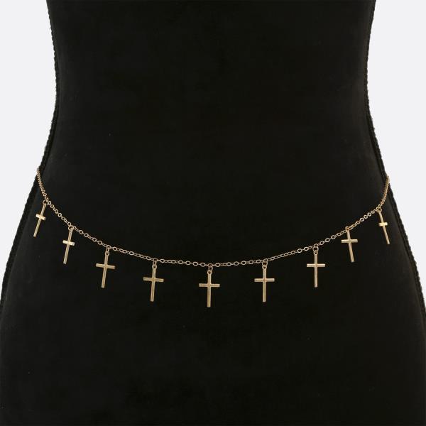 SDJ CROSS CHARM METAL BELLY CHAIN BELT