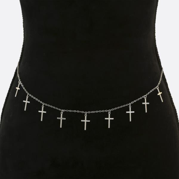 SDJ CROSS CHARM METAL BELLY CHAIN BELT