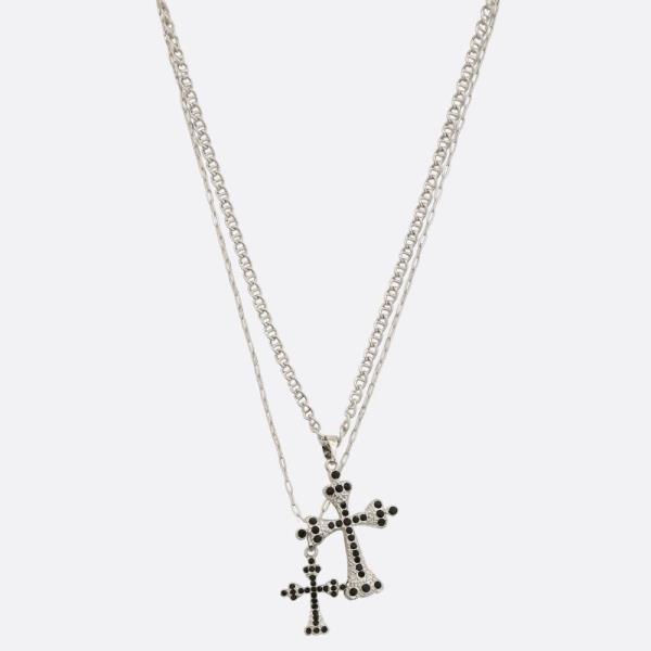 SDJ DOUBLE CROSS PENDANT LAYERED NECKLACE