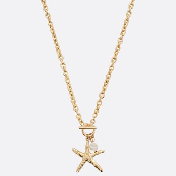 SDJ STARFISH PEARL BEAD TOGGLE CLASP NECKLACE