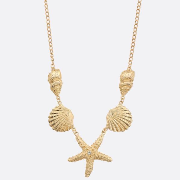 SDJ STARFISH SEA SHELL LINK METAL NECKLACE