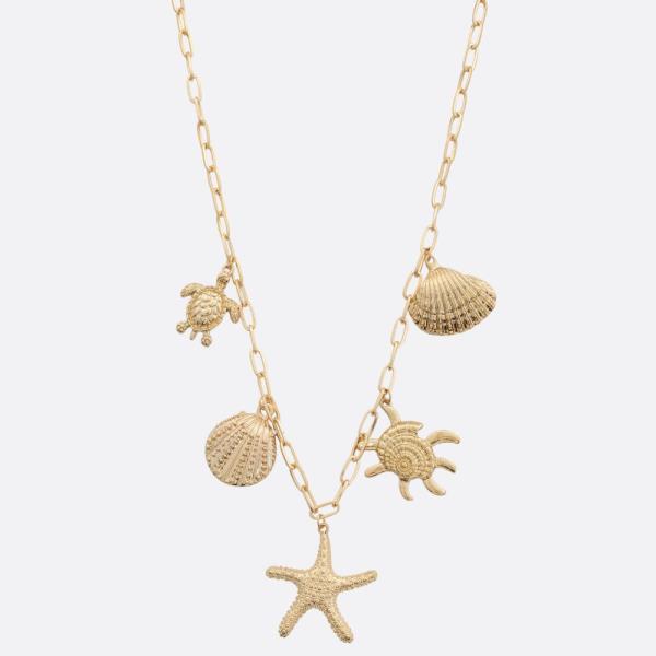 SDJ SEASHELL CHARM LINK METAL NECKLACE