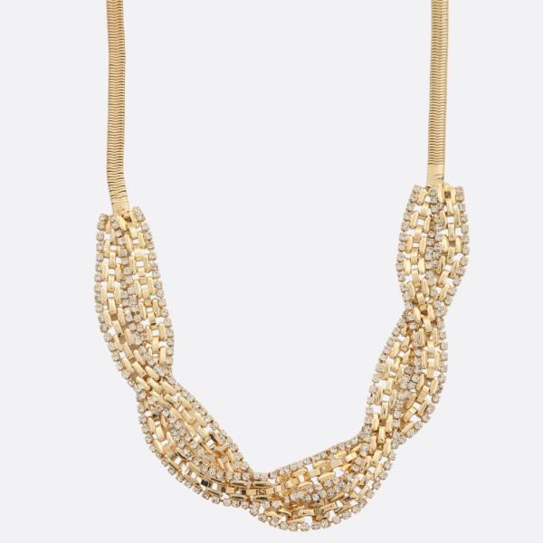 SDJ RHINESTONE METAL TWISTED NECKLACE