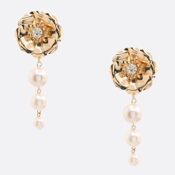 SDJ FLOWER PEARL BEAD DANGLE EARRING