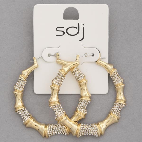 SDJ BAMBOO RHINESTONE HOOP EARRING