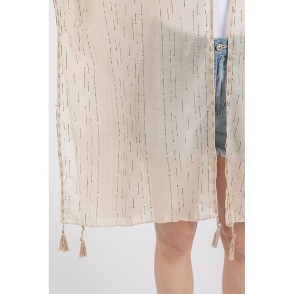 (ONLINE ONLY) COLORED STITCH TRIM AND TASSEL KIMONO