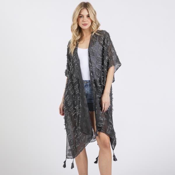 (ONLINE ONLY) DISTRESSED PATTERN TASSEL KIMONO