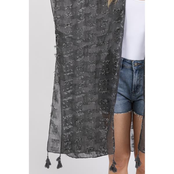 (ONLINE ONLY) DISTRESSED PATTERN TASSEL KIMONO