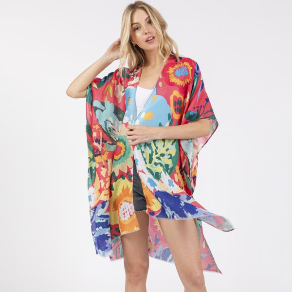 (ONLINE ONLY) MULTI COLOR FLOWER PRINT KIMONO