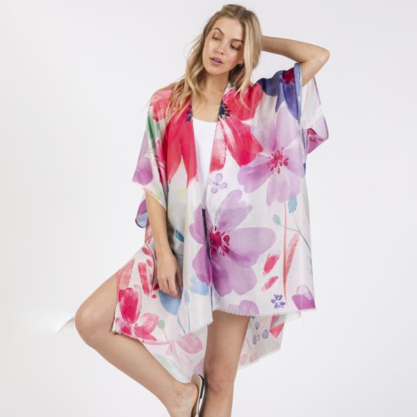 (ONLINE ONLY) WATERCOLOR FLOWER PRINT KIMONO