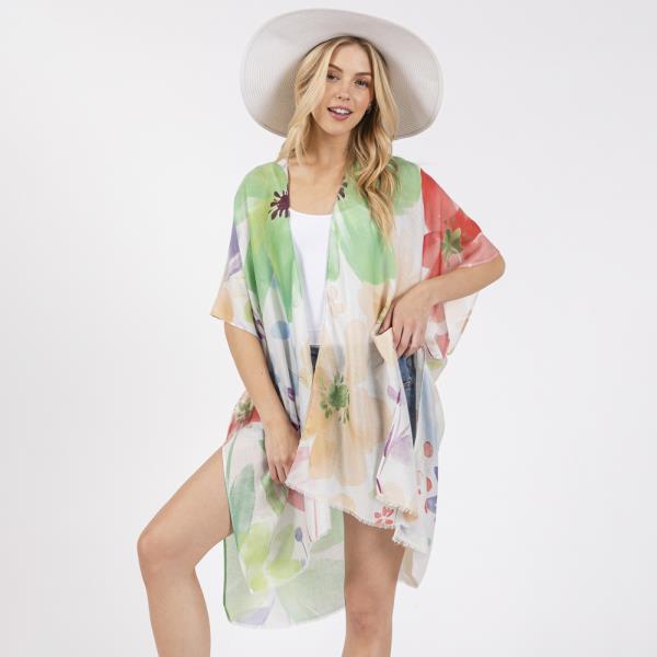 WATERCOLOR FLOWER PRINT KIMONO