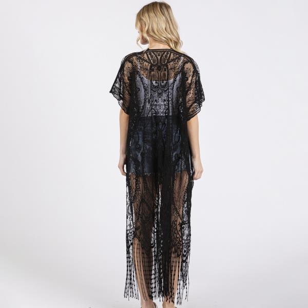 (ONLINE ONLY) ELEGANT LACE FRINGE COVER UP KIMONO