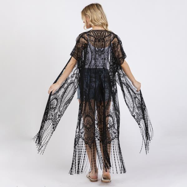 (ONLINE ONLY) ELEGANT LACE FRINGE COVER UP KIMONO
