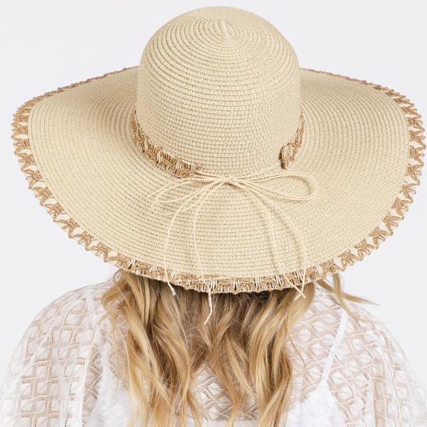 EDGE AND BAND WOVEN DETAIL WIDE BRIM FLOPPY STRAW HAT