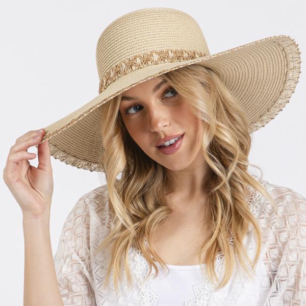 (ONLINE ONLY) EDGE AND BAND WOVEN DETAIL WIDE BRIM FLOPPY STRAW HAT