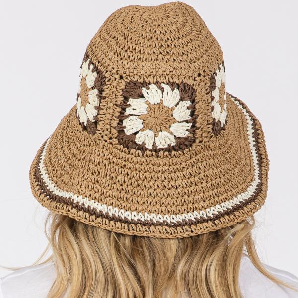 (ONLINE ONLY) FLORAL CROCHET STRAW BUCKET HAT