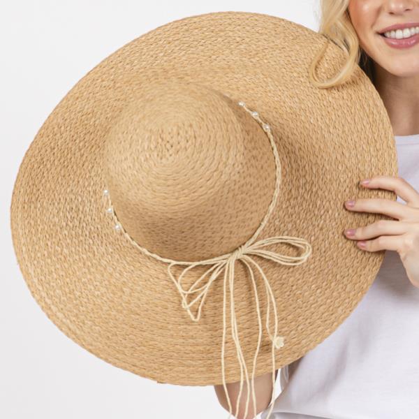 (ONLINE ONLY) BRAIDED PEARL BAND WIDE FLOPPY SUN HAT