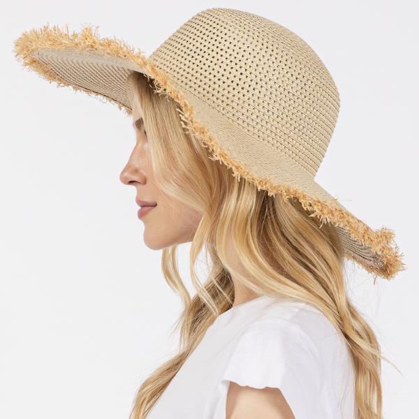 FRAYED EDGE FLOPPY STRAW HAT