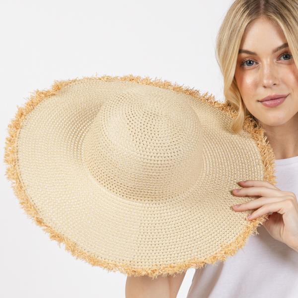 FRAYED EDGE FLOPPY STRAW HAT