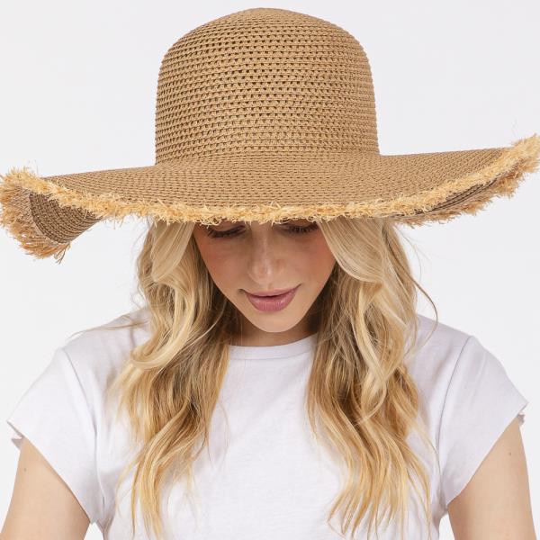 FRAYED EDGE FLOPPY STRAW HAT