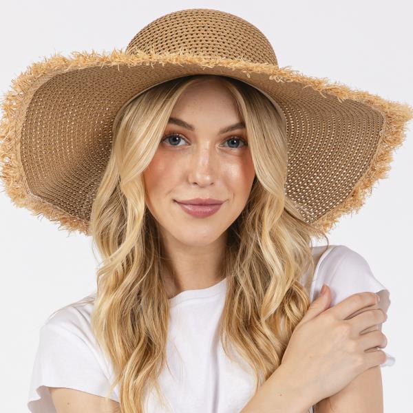 FRAYED EDGE FLOPPY STRAW HAT