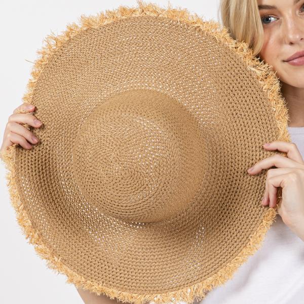 FRAYED EDGE FLOPPY STRAW HAT