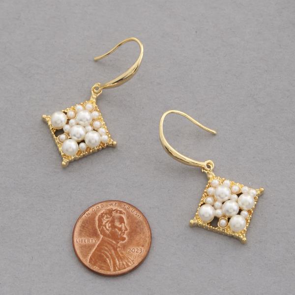 SODAJO PEARL BEAD GEO SHAPE GOLD DIPPED DANGLE EARRING